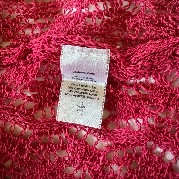 NWT Coldwater Creek Women’s Linen/Cotton Crochet Sweater Shrug, Raspberry PXL - Picture 9 of 10